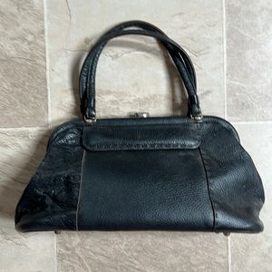 Pocketbook and change purse. Antique and vintage. Black leather handbag purse